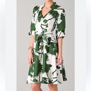 Milly Green and White Floral Silk Dress